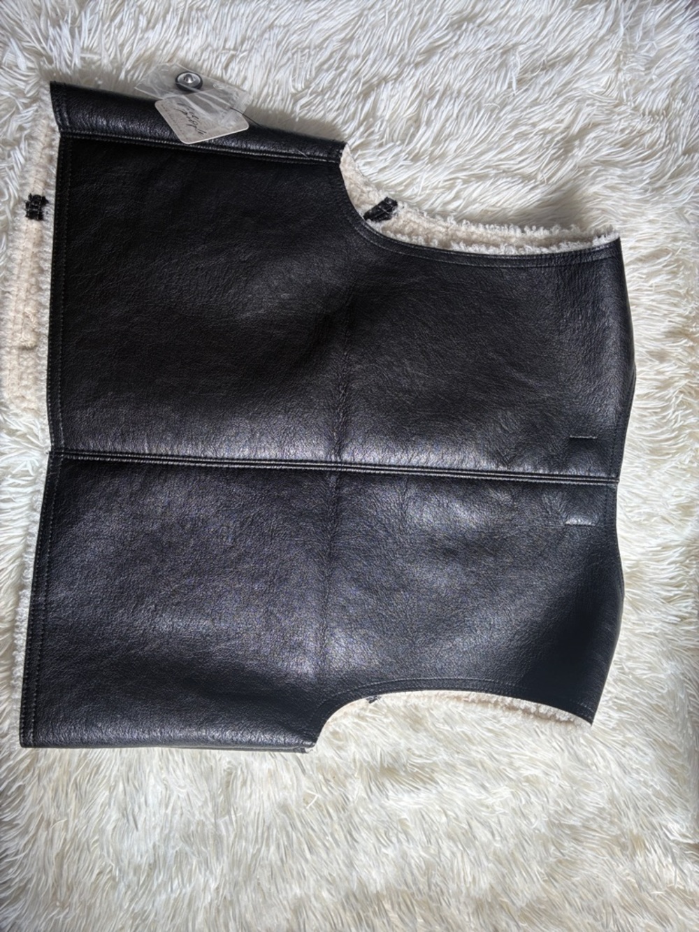 Free People Black Faux-Leather Sherpa Vest with White Embroidery - Picture 7 of 7